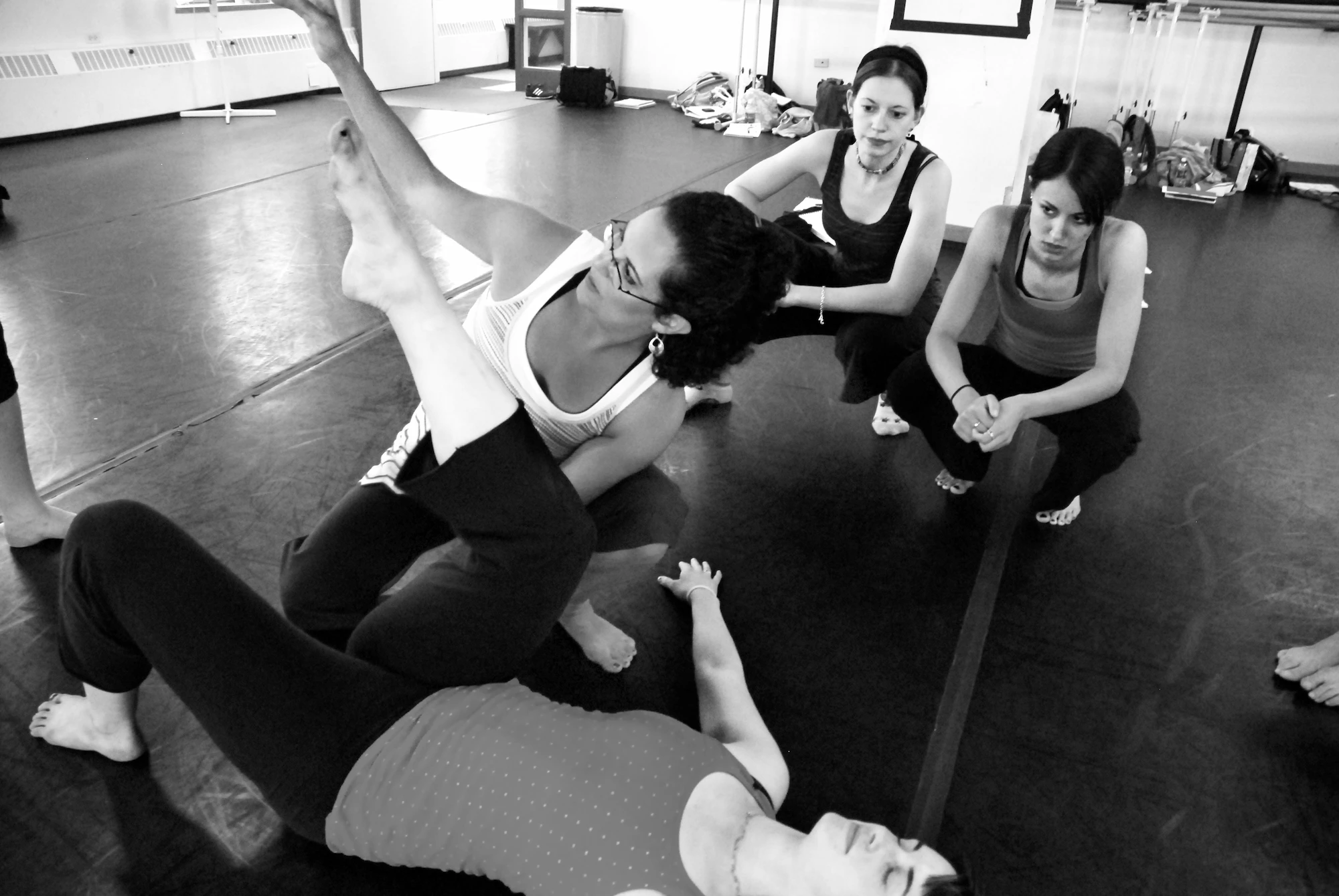 Dance/movement therapy class using ballet to teach in a studio.